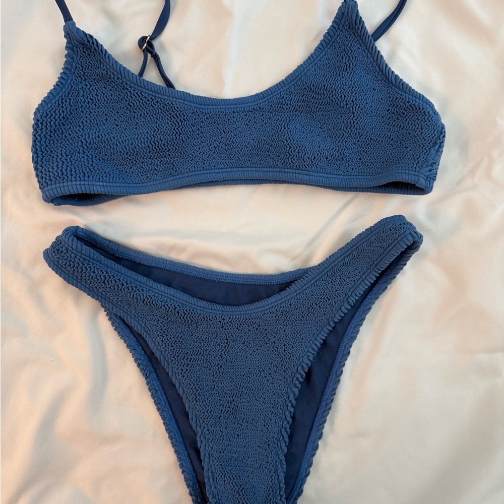 Blue Textured Bikini Set